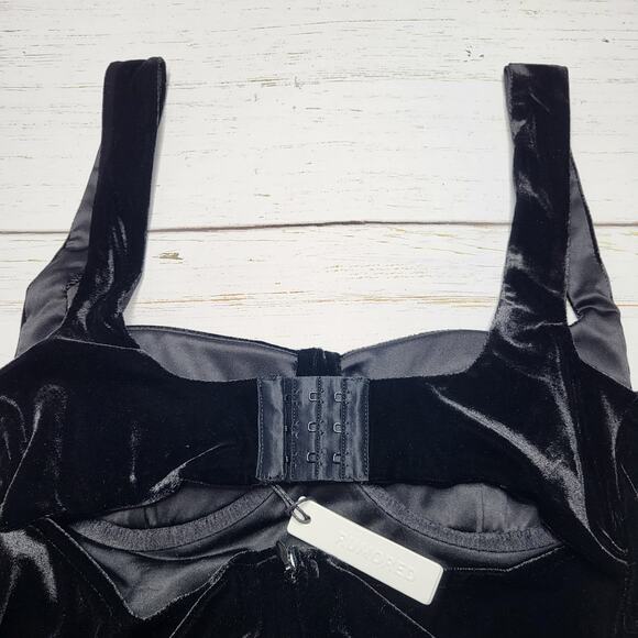 Rumored Runaway Midi Dress Black Velvet Large Underewire Bra Top Open Back Large - Picture 6 of 9
